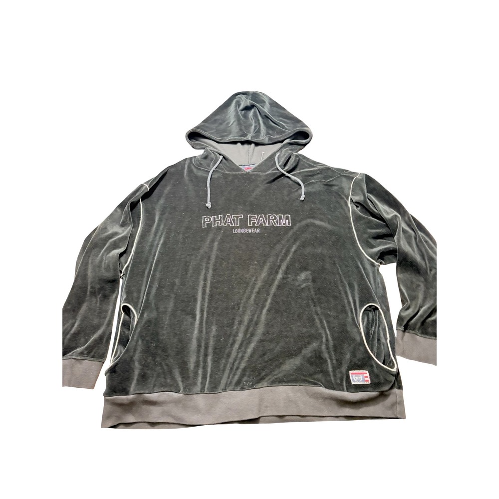 Phat Farm Velour Hoodie Mens XL Charcoal Gray